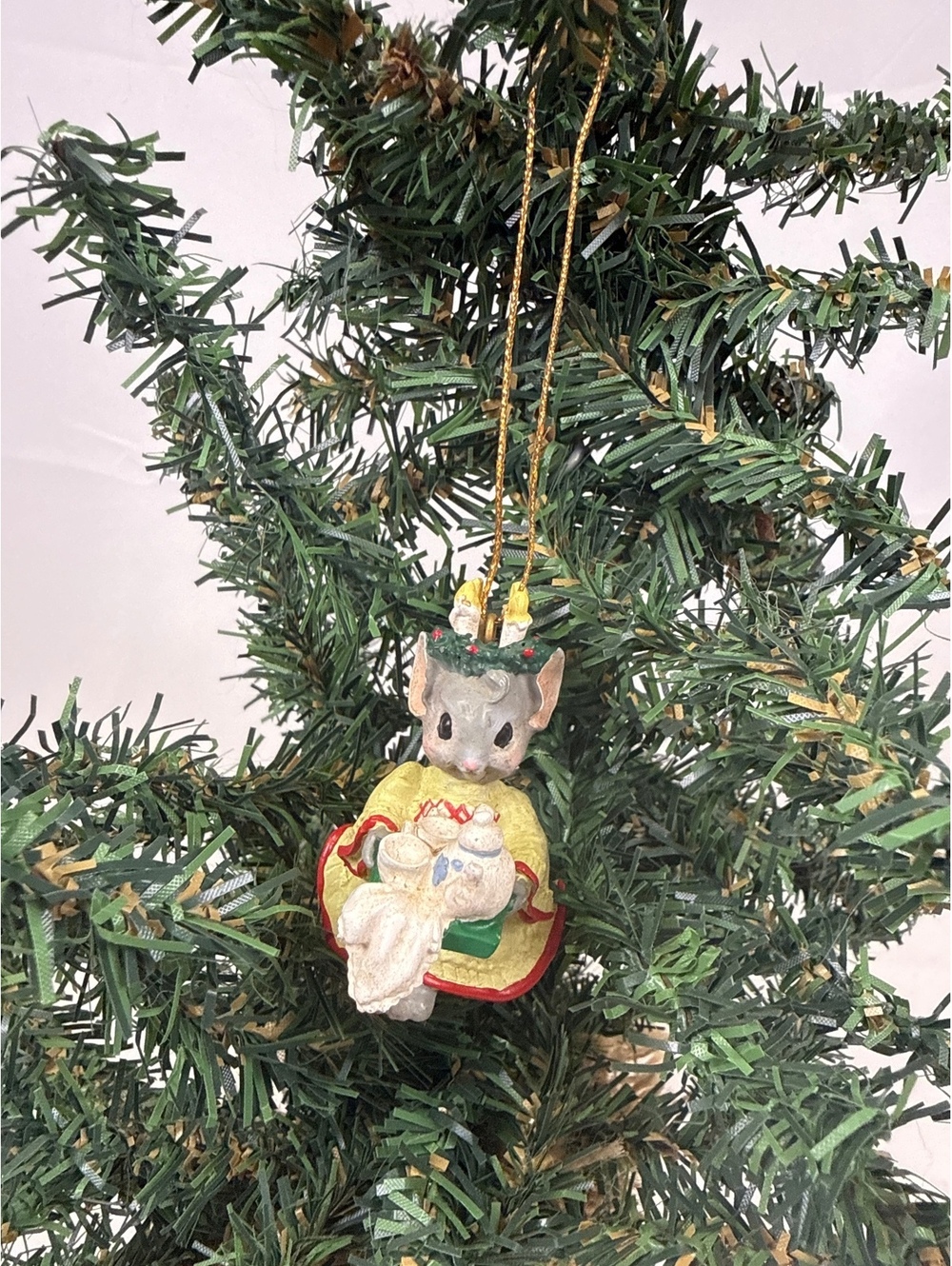 Vintage Holiday Mouse Christmas Ornament with Candle Crown and Tray